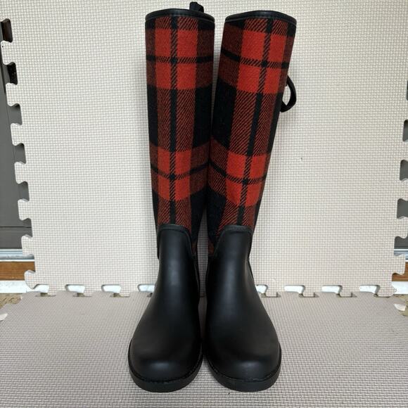 Coach Tristee Tartan Plaid Red Black Rain Boots Size EU 37 Preppy Outdoor Fall - Picture 3 of 13